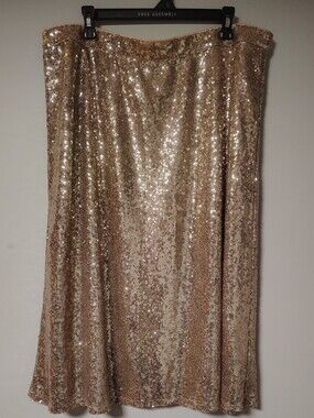 Lane Bryant Rose Gold Sequin Midi Skirt Shiny Holiday Party Plus Size 18